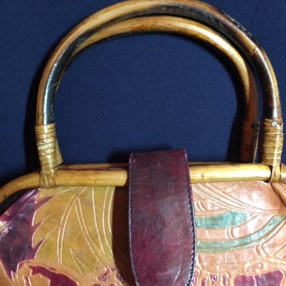 Leather w/ Leopard Safari Embossed Dyed Shantiniketan Stand Up Handbag - Picture 7 of 14